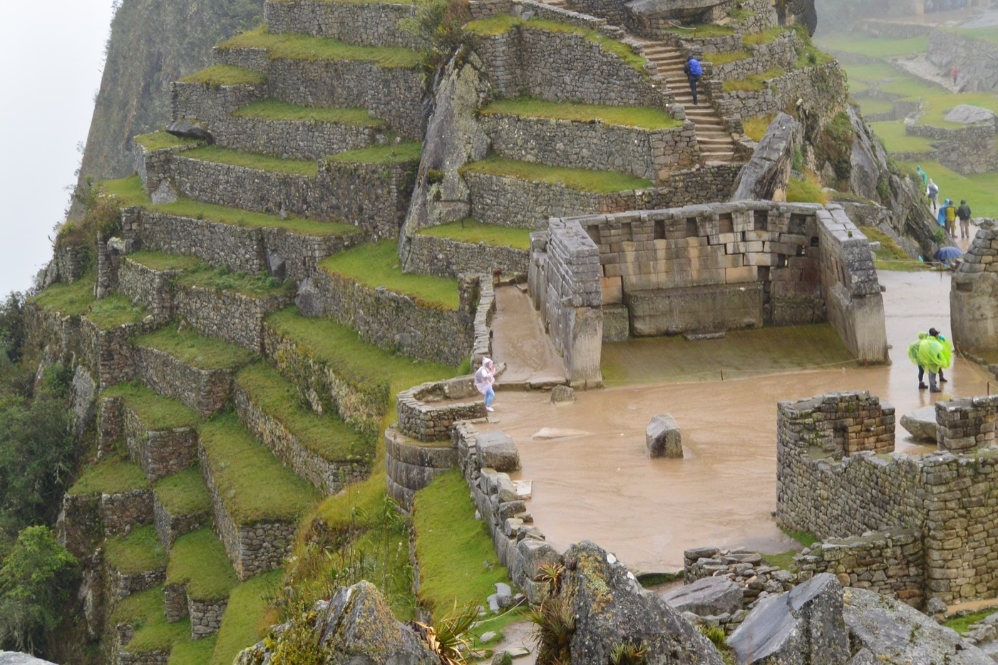 Machu Picchu mountain and stone terraces
